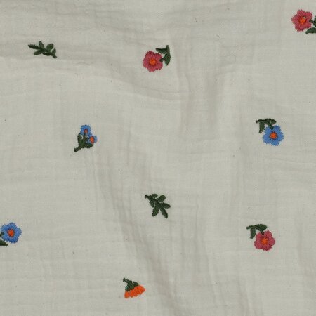 Verhees GOTS - Embroidery Flowers Natural Washed - Double Gauze