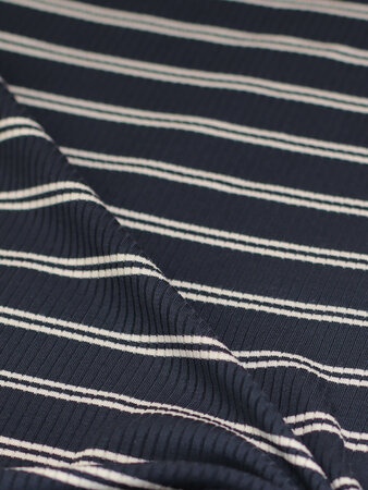 COUPON 100cm meetMilk - Dark Navy striped Derby Ribbed Jersey TENCELâ„¢ Modal vezels