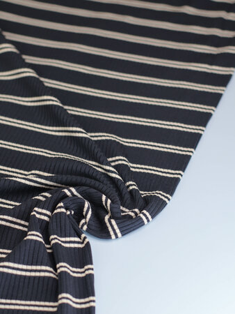 COUPON 100cm meetMilk - Dark Navy striped Derby Ribbed Jersey TENCELâ„¢ Modal vezels
