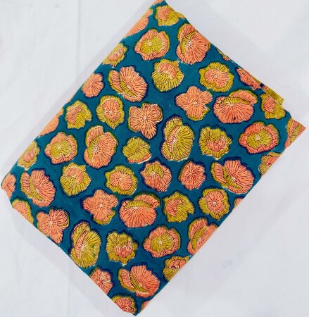 Petrol Poppy - Indiase Blokprint Katoen