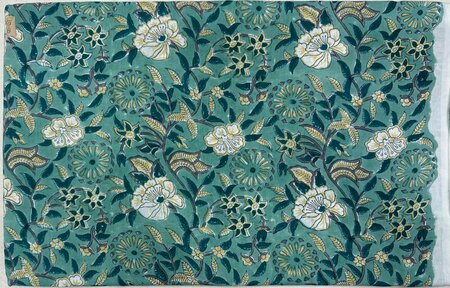 Aqua Teal Mixed Flowers - Indiase Blokprint Katoen