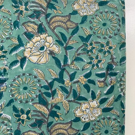 Aqua Teal Mixed Flowers - Indiase Blokprint Katoen