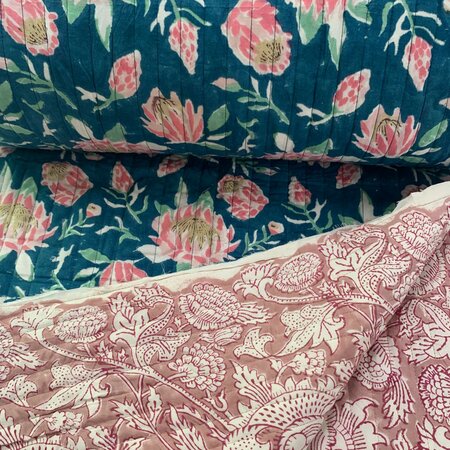 Ansje LIMITED - Petrol Pink Peony Party - Quilt Indian Cotton