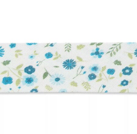 Biaisband Mille Fleurs Petrol Green 20mm