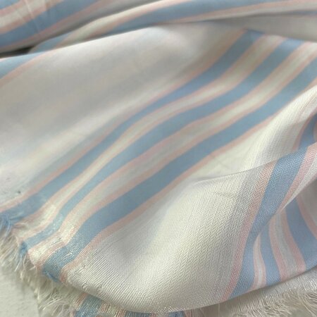 DEADSTOCK Blue Pink White Stripes VISCOSE SATIJN