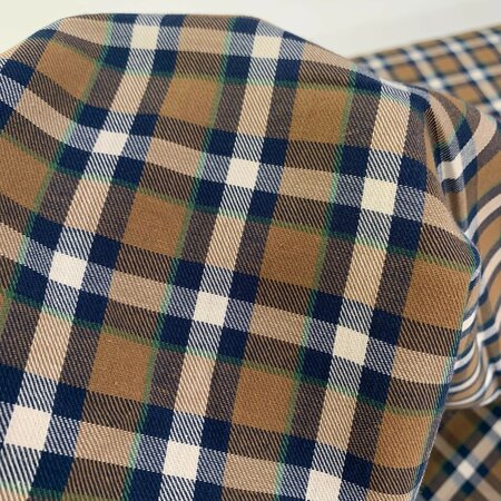 DEADSTOCK Camel Blue Blocks COTTON TWEED TWILL