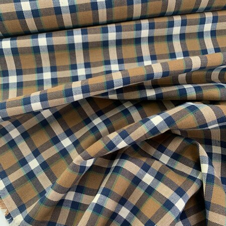 DEADSTOCK Camel Blue Blocks COTTON TWEED TWILL