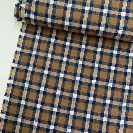DEADSTOCK Camel Blue Blocks COTTON TWEED TWILL