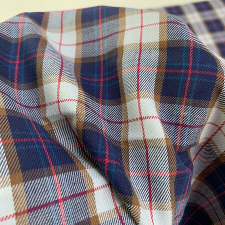 DEADSTOCK Scottish Check Blue Red COTTON TWEED TWILL