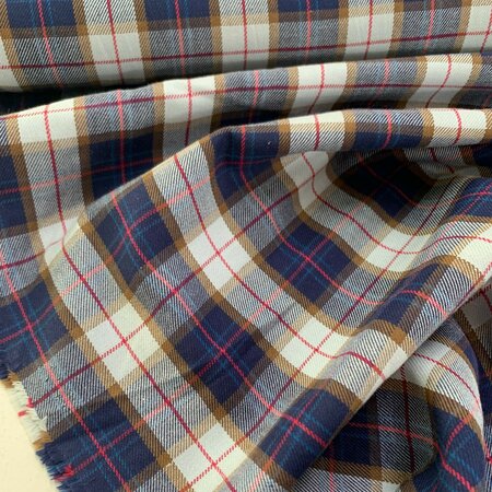 DEADSTOCK Scottish Check Blue Red COTTON TWEED TWILL