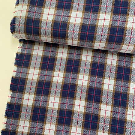 DEADSTOCK Scottish Check Blue Red COTTON TWEED TWILL