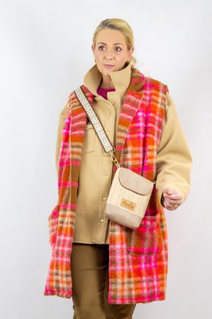 Hilco - Neon Camel Pop Check Mantelstof WOL