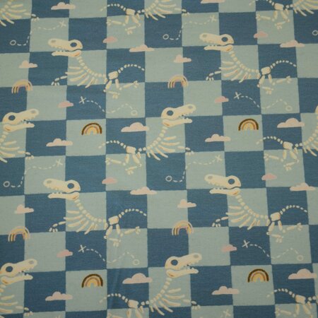 Hilco - Little Explorer Check Blue FRENCH TERRY - OEKO-TEX
