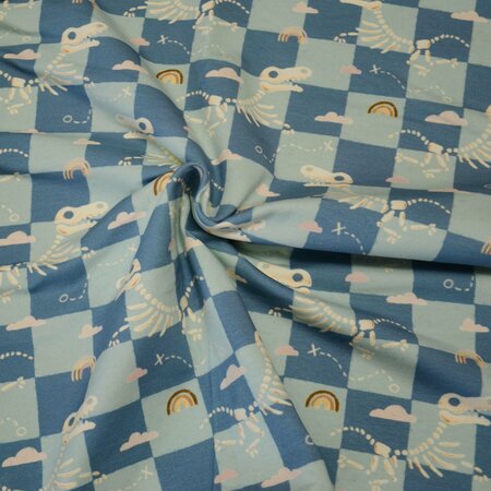 Hilco - Little Explorer Check Blue FRENCH TERRY - OEKO-TEX