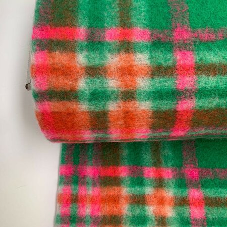 Hilco - Green Neon Pink Pop Check Mantelstof WOL