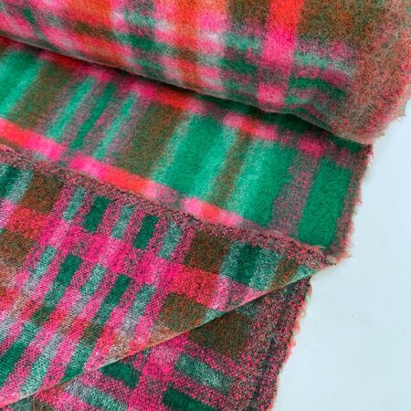 Hilco - Green Neon Pink Pop Check Mantelstof WOL