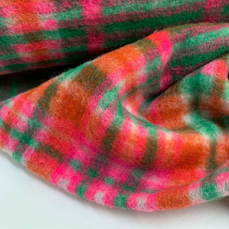 Hilco - Green Neon Pink Pop Check Mantelstof WOL