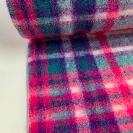 Hilco - Purple Neon Pink Pop Check Mantelstof WOL