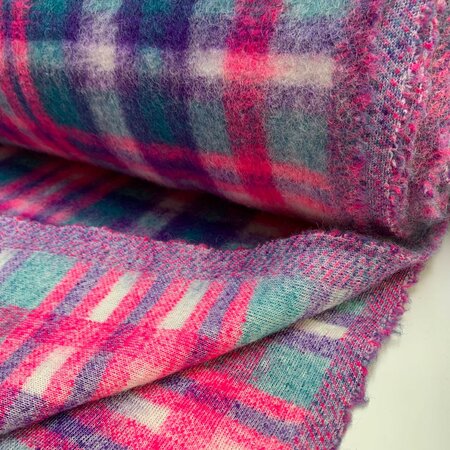 Hilco - Purple Neon Pink Pop Check Mantelstof WOL