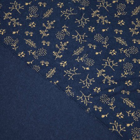 Katia - Gold & Navy Leaves FLANNEL COTTON