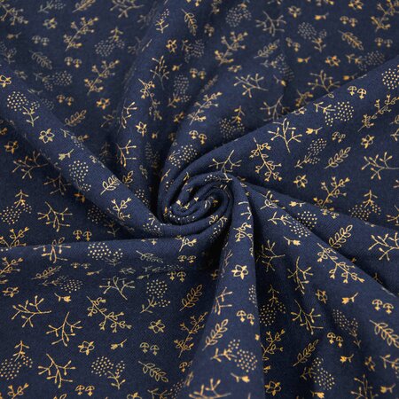 Katia - Gold & Navy Leaves FLANNEL COTTON