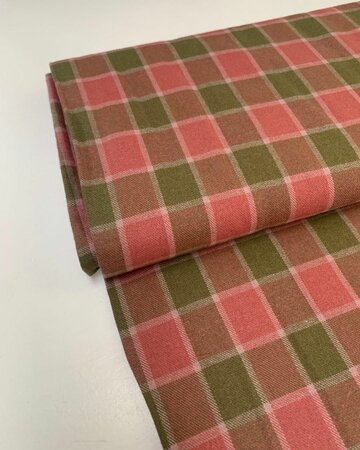 TOPTEX Pink Olive Check FLANEL KATOEN