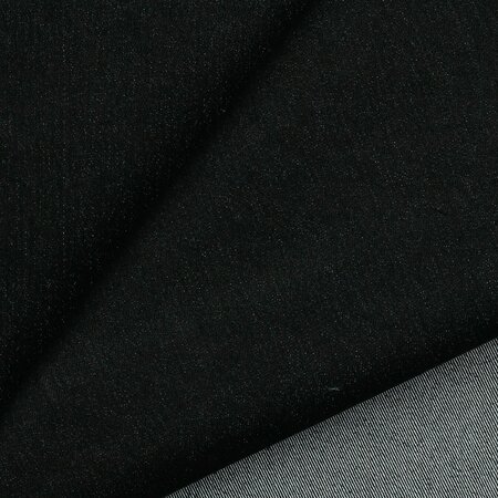 COUPON 90 CM VERHEES Recycled Denim 110Z  / Jeansstof  BLACK WASHED STRETCH