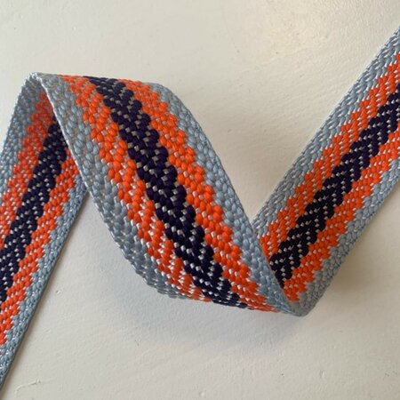 COUPON 185 CM Tassenband Herringbone Sky Blue, Orange, Dark Blue 40mm 