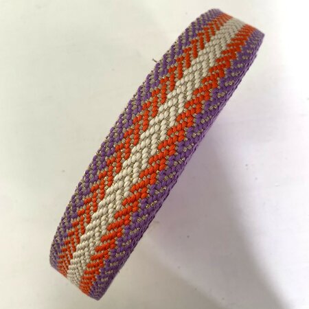 COUPON 140 CM Tassenband Herringbone Lilac, orangem natural & gold 40mm 