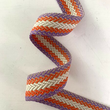 COUPON 140 CM Tassenband Herringbone Lilac, orangem natural & gold 40mm 