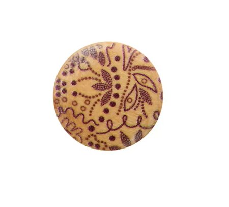 Wood / Hout Bolknoopje met bruine print 15mm