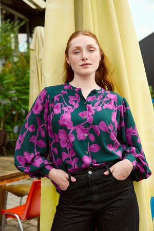 COUPON 50 CM Atelier Jupe - Darkgreen Fuchsia Flowers VISCOSE OEKO-TEX