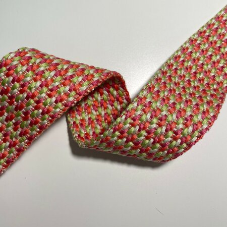 COUPON 140 CM Tassenband Herringbone Ivory - Peach - Fuchsia - Lime Green 40mm 