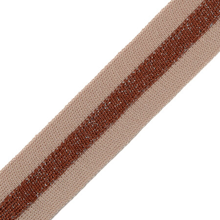 Sierband Knitted Beige - Stripe Cinnamon - Silver Lurex 35mm 