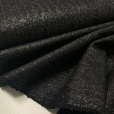 DEADSTOCK Sparkling Black Herringbone WOOL 