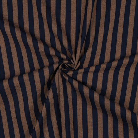 COUPON 80 CM Verhees - Yarn Dyed Stripe Navy/Brown - KATOEN