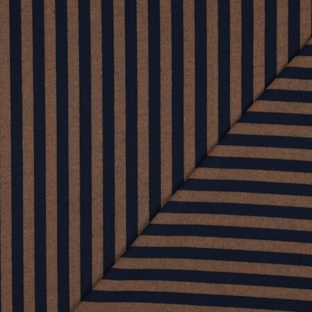 COUPON 80 CM Verhees - Yarn Dyed Stripe Navy/Brown - KATOEN