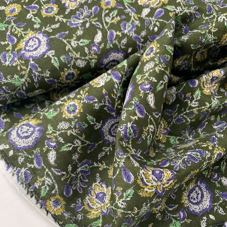 Kokka Japan - Flowers Moss Lavender - INDIAN COTTON VOILE