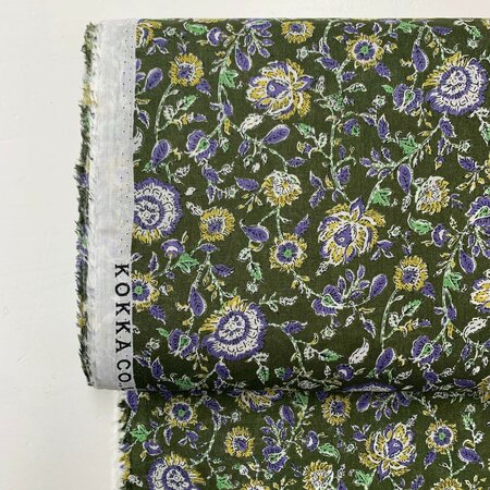 Kokka Japan - Flowers Moss Lavender - INDIAN COTTON VOILE