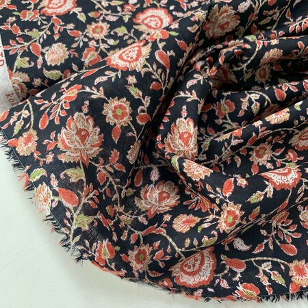 Kokka Japan - Flowers Black Cider - INDIAN COTTON VOILE