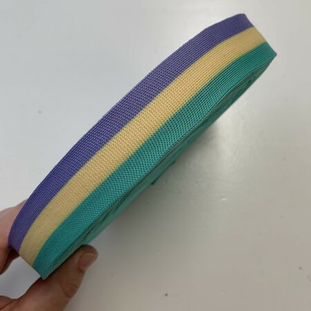 Sierband Knitted Turquoise - Light Yellow - Purple - 30 mm