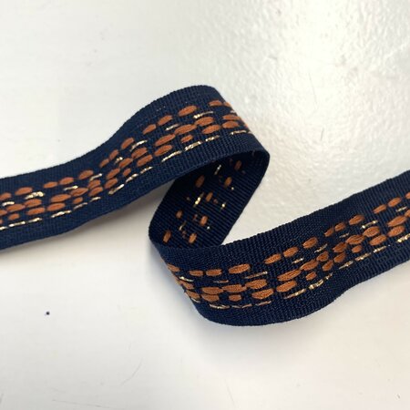 Sierband Lines Dark Blue - Beige Lurex - Cinnamon - 20mm 