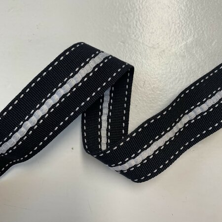 Sierband Blue - Black - White Stripes - 25mm