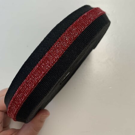 Sierband Knitted Dark Grey - Stripe Bordeaux - Pink Lurex 35mm 