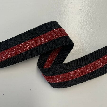 Sierband Knitted Dark Grey - Stripe Bordeaux - Pink Lurex 35mm 