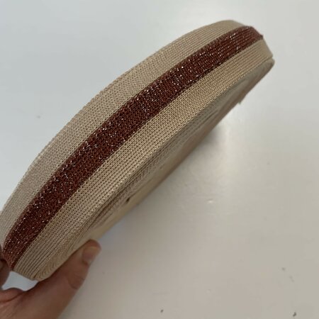 Sierband Knitted Beige - Stripe Cinnamon - Silver Lurex 35mm 