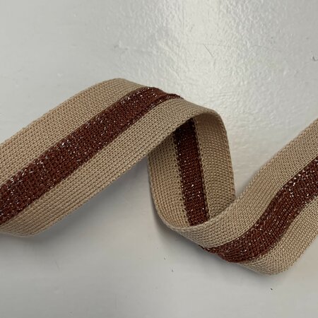 Sierband Knitted Beige - Stripe Cinnamon - Silver Lurex 35mm 