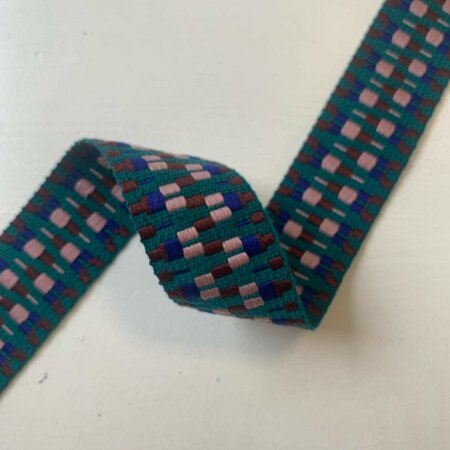 COUPON 80 CM Tassenband Aztec Dark Petrol, Bordeaux, Dark Blue, Dark Pink 40mm