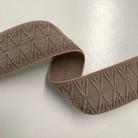 COUPON 70 CM Sierelastiek - Triangles jacquard Dark Beige 40mm