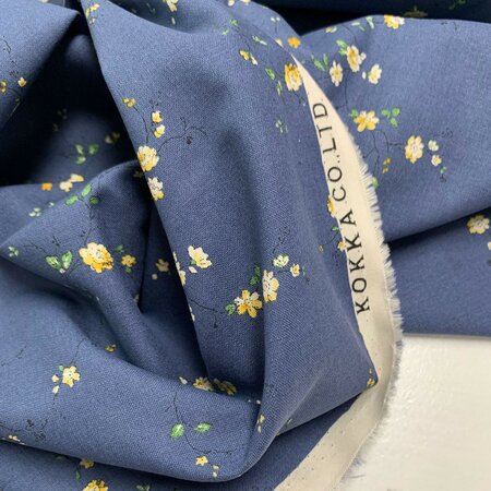 Kokka Japan - WildFlower Denim blue - KATOEN LINNEN SHEETING